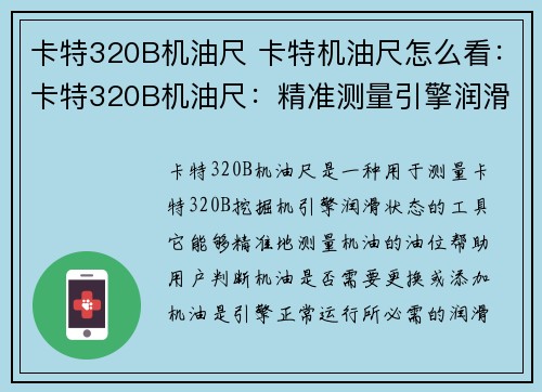 卡特320B机油尺 卡特机油尺怎么看：卡特320B机油尺：精准测量引擎润滑状态